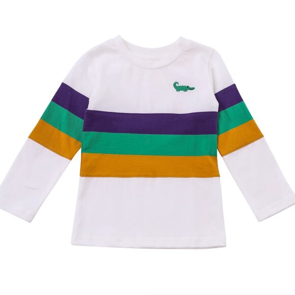 White and Purple Long Sleeve Tee with Stripes - Picture 1 of 2